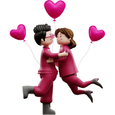 couple embracing with heart balloons