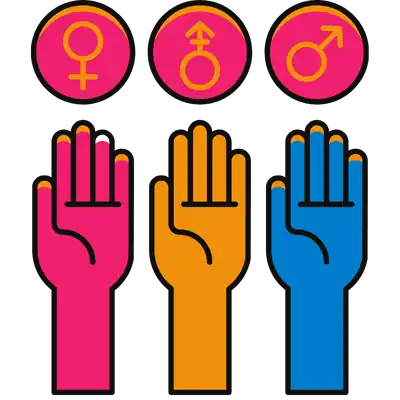 hands with three gender symbols above them