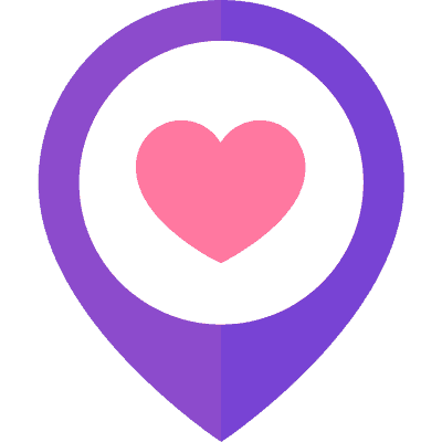 location icon with heart in the middle