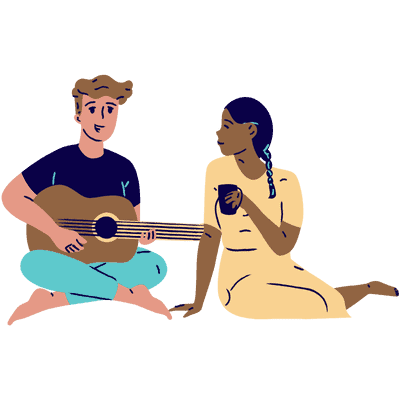 man playing guitar while woman listens