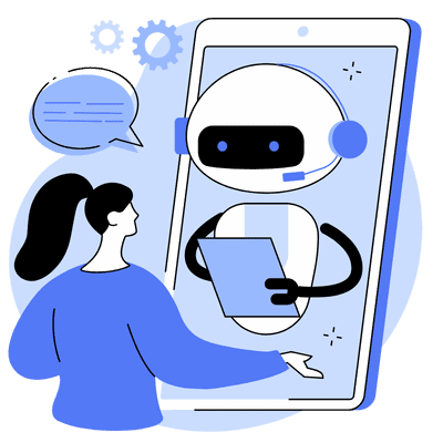 woman talking to robot on phone