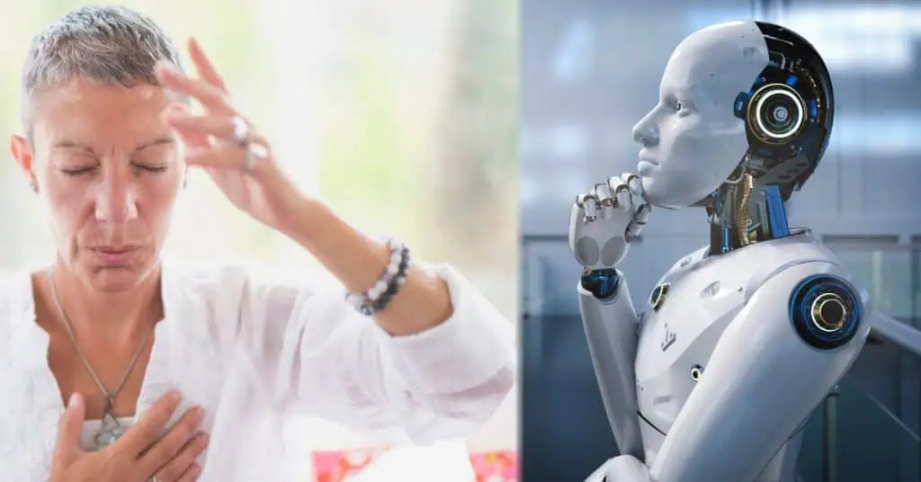 AI Robot Analysis Woman Meditating Intuition 1