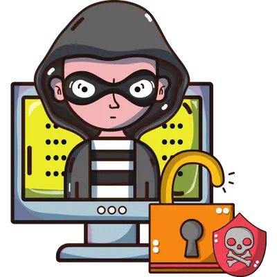 hacker in computer with unlocked lock