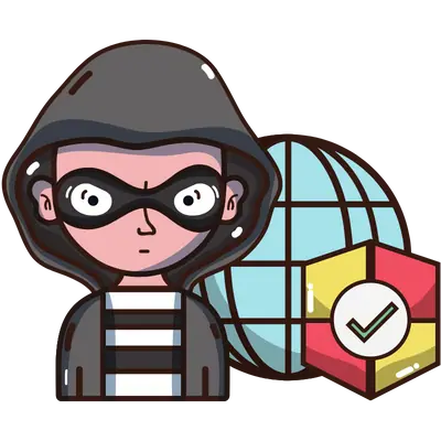 hacker in front of globe with shield