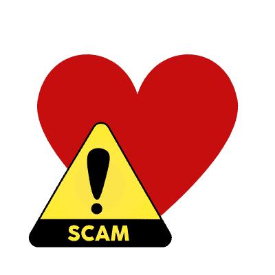 heart with scam sign