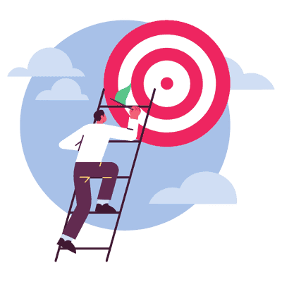 Goal setting and achievement, the businessman climbs up the ladder