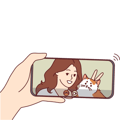 person on video call with woman and cat