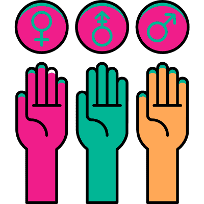 three hands with different genders