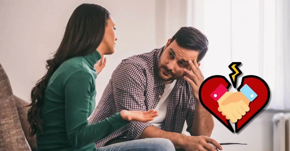 couple arguing over politics with broken heart icon