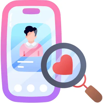 dating app with magnifying glass and heart