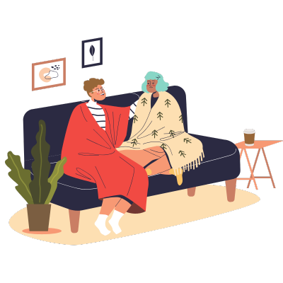 couple on couch with blankets