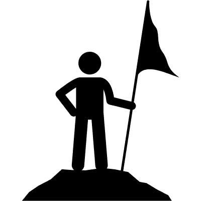 person with flag on mountain