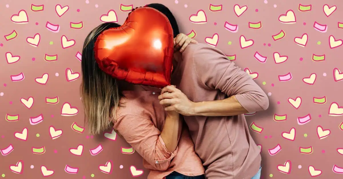 couple with valentines day balloon