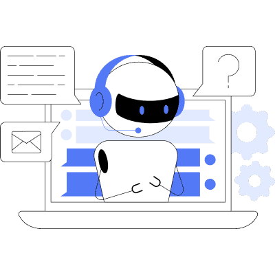 AI bot on laptop with headset